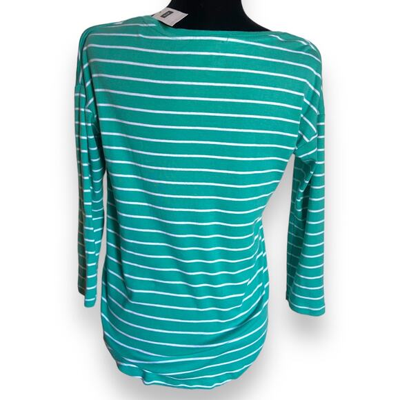 Gap Womens Top Size S Turquoise Teal Stripe 3/4 Sleeve Scoop Neck White NEW‎ - Picture 6 of 9